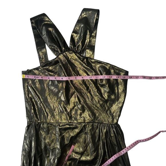 Parker Black Gold Metallic Halter Maxi Gown Asymmetrical Formal Dress 6 - Picture 10 of 16